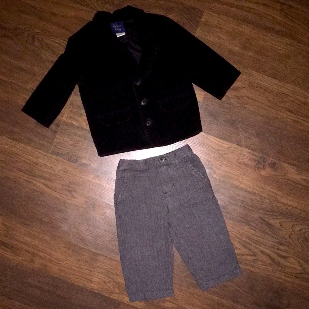 2-Piece Suit Black Velvet Blazer/Jacket & Herringbone Pants/Slacks sz 12 mos